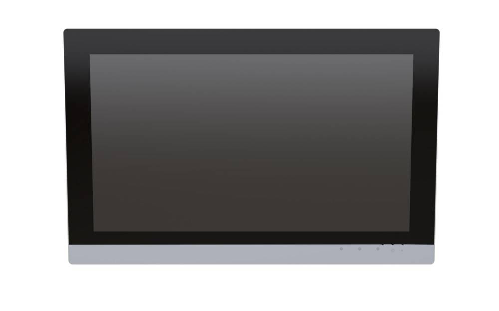 Ein Flachbildschirm-Fernseher mit einem schwarzen und silbernen Rahmen, der einen leeren Bildschirm zeigt.