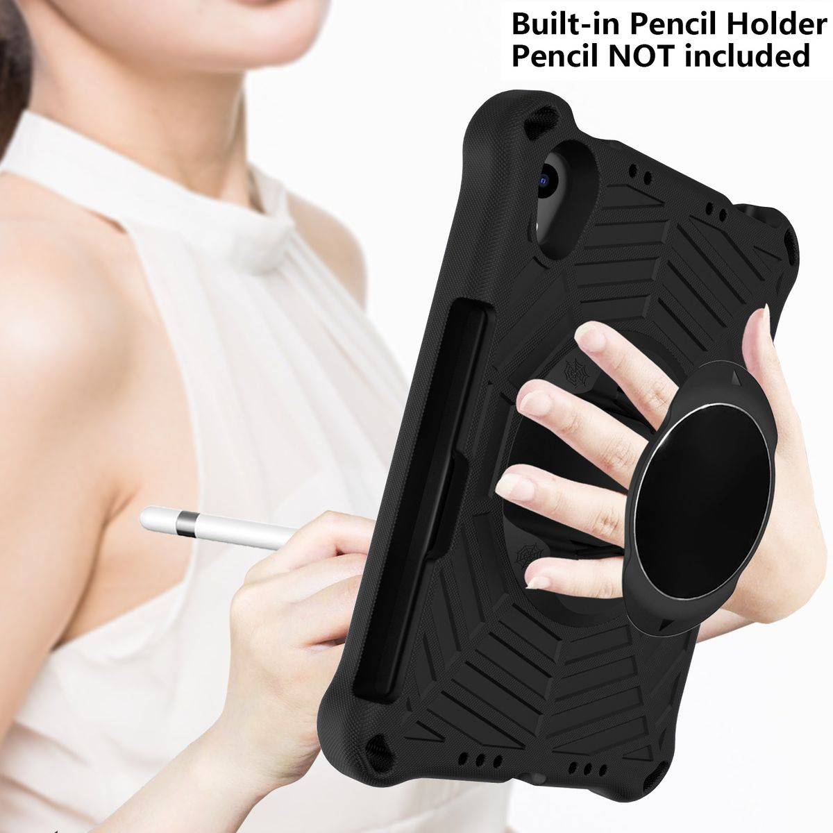 Für Apple iPad Mini 6 2021 aufstellbare Outdoor Hybrid Schwarz 360 Grad mit Trage Gurt Tablet Tasche Etuis Cover Case Schutz Robust Neu