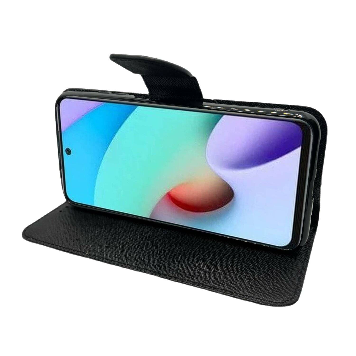 Buch Tasche "Fancy" für XIAOMI REDMI 10 Handy Hülle Etui Brieftasche Schutzhülle mit Standfunktion, Kartenfach Schwarz
