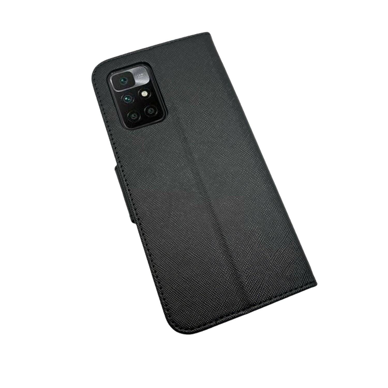 Buch Tasche "Fancy" für XIAOMI REDMI 10 Handy Hülle Etui Brieftasche Schutzhülle mit Standfunktion, Kartenfach Schwarz