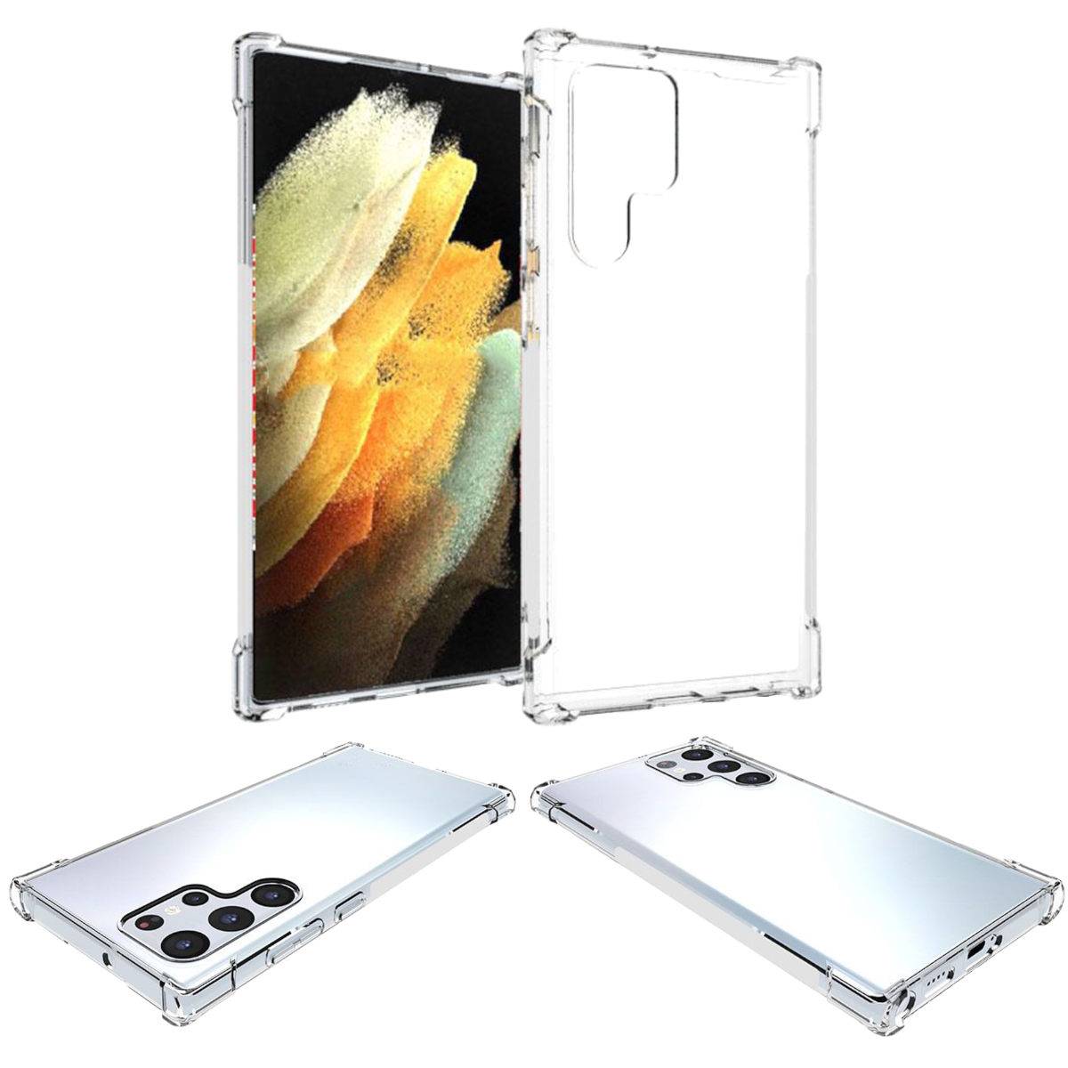 Für Samsung Galaxy S22 Ultra Silikoncase Schock TPU Schutz Transparent Handy Tasche Hülle Cover Etui