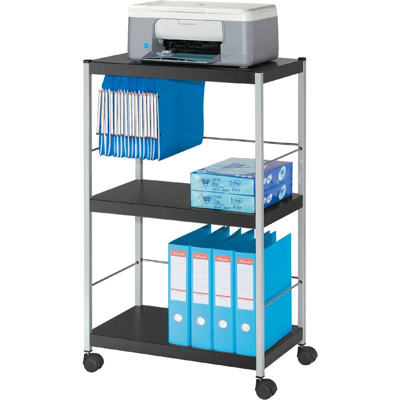 PAPERFLOW Multifunktionswagen L, 3 Böden, schwarz / silber