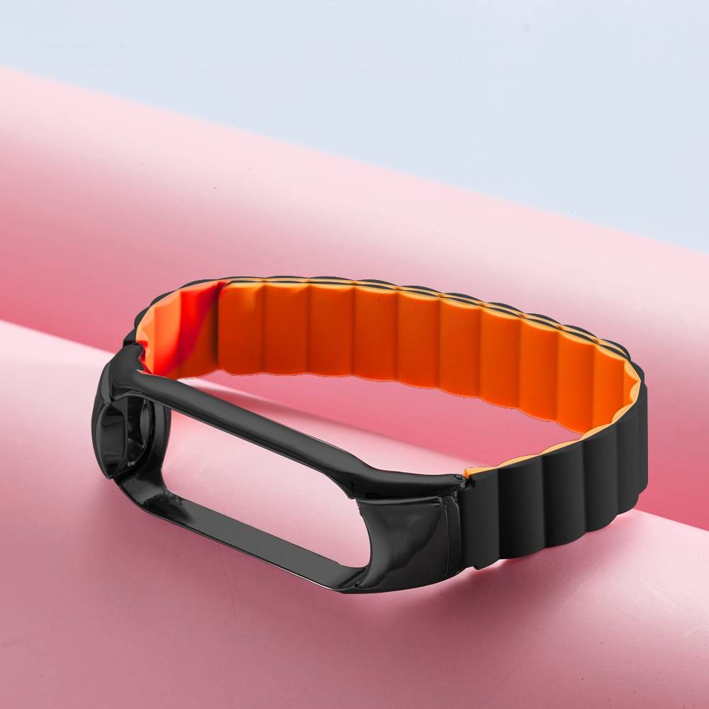 Für Xiaomi Mi Band 4 / 3 Hochwertiges Kunststoff / Silikon Uhr Watch Smart Sport Armband Schwarz / Orange