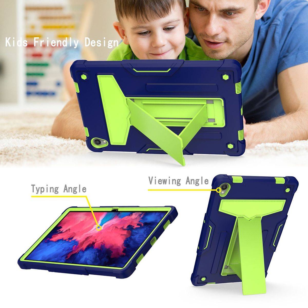 Für Lenovo Tab P11 11.0 Zoll Tab-J606F aufstellbare Tablet Schutzhülle Cover Blau-Grün