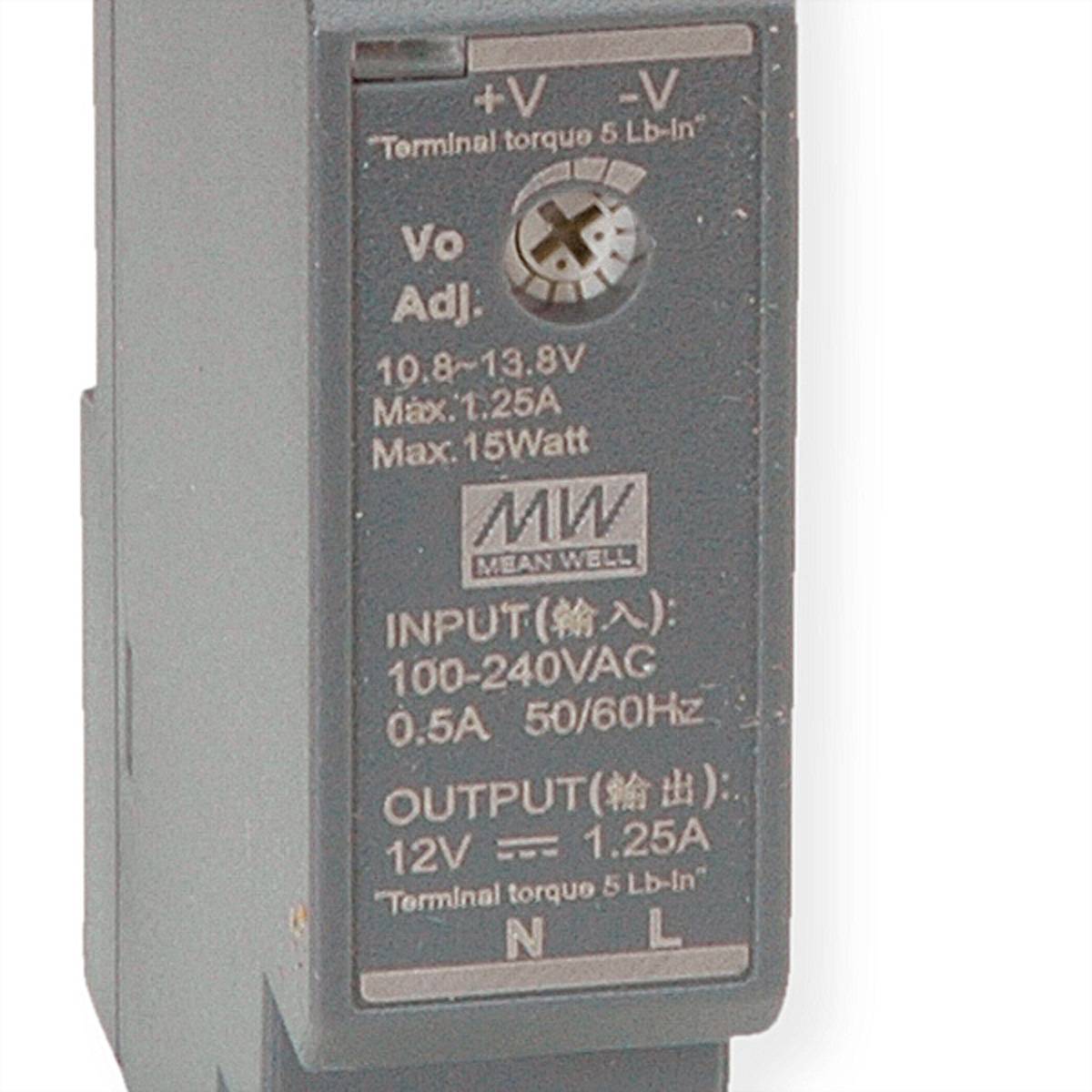 MEAN WELL HDR-15-12 Hutschienennetzteil 15W 12V DC, anthrazit