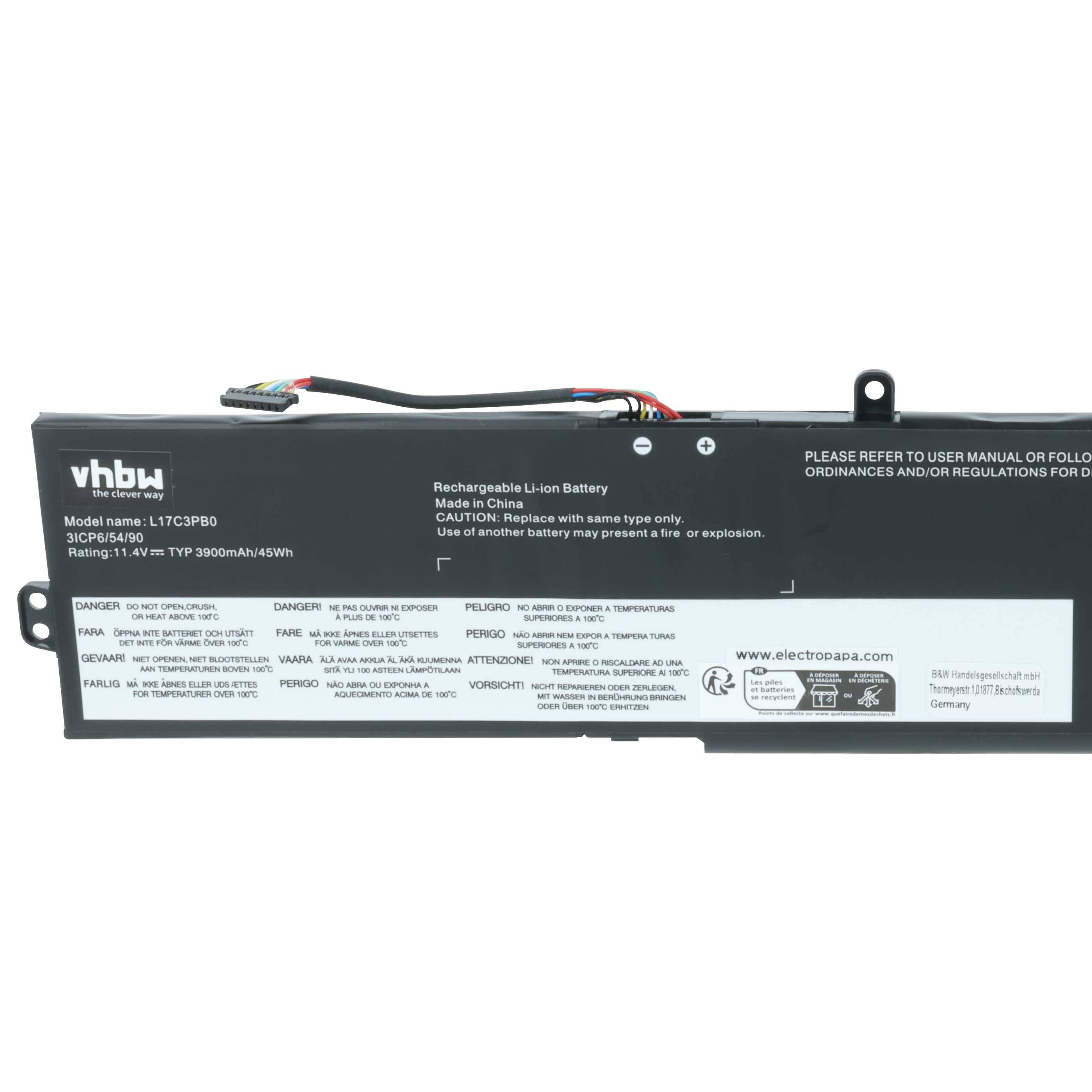 Eine Lithium-Ionen-Batterie mit Etiketten, die 