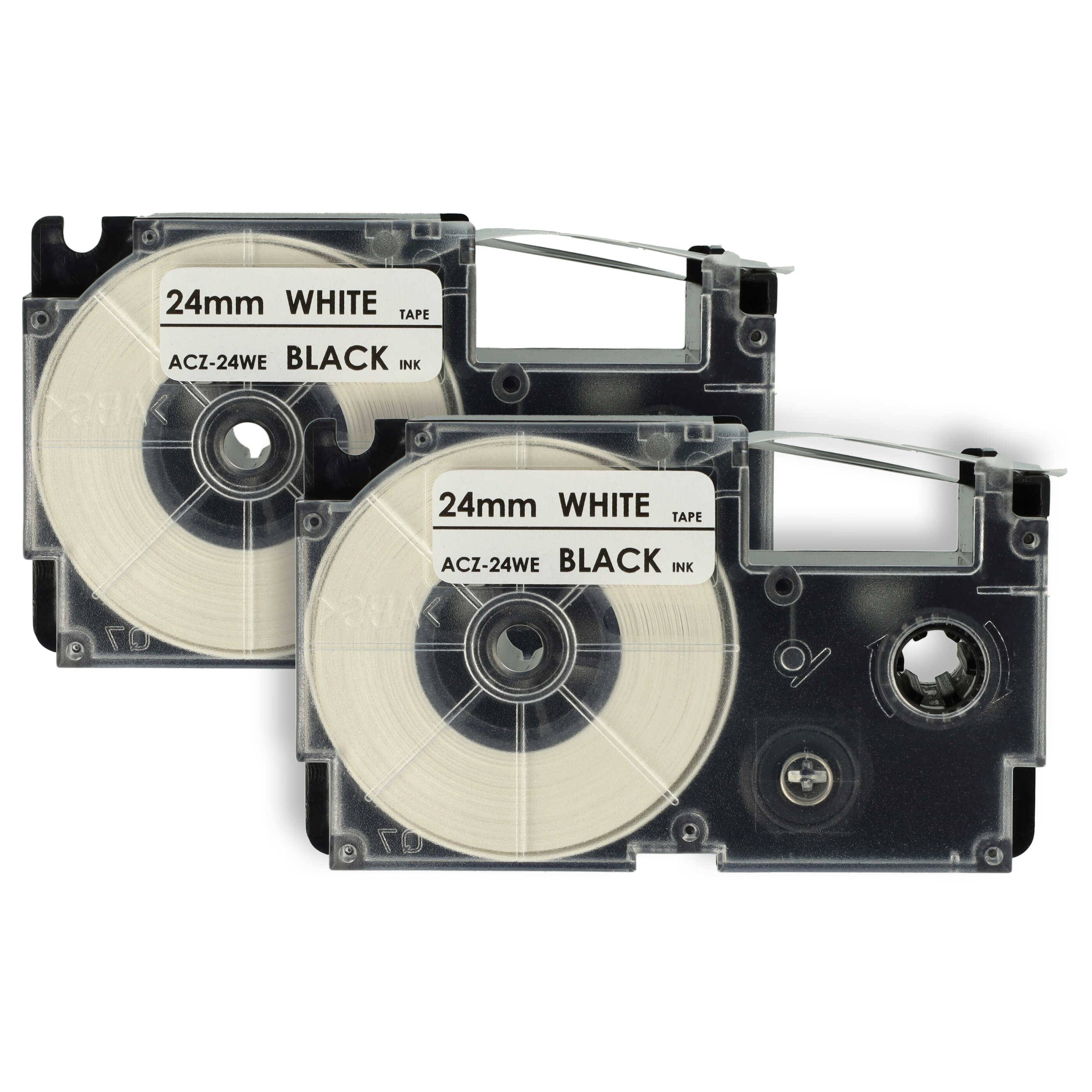 vhbw 2x Schriftband-Kassette kompatibel mit Casio KL-C500 Etiketten-Drucker 24mm Schwarz auf Weiß