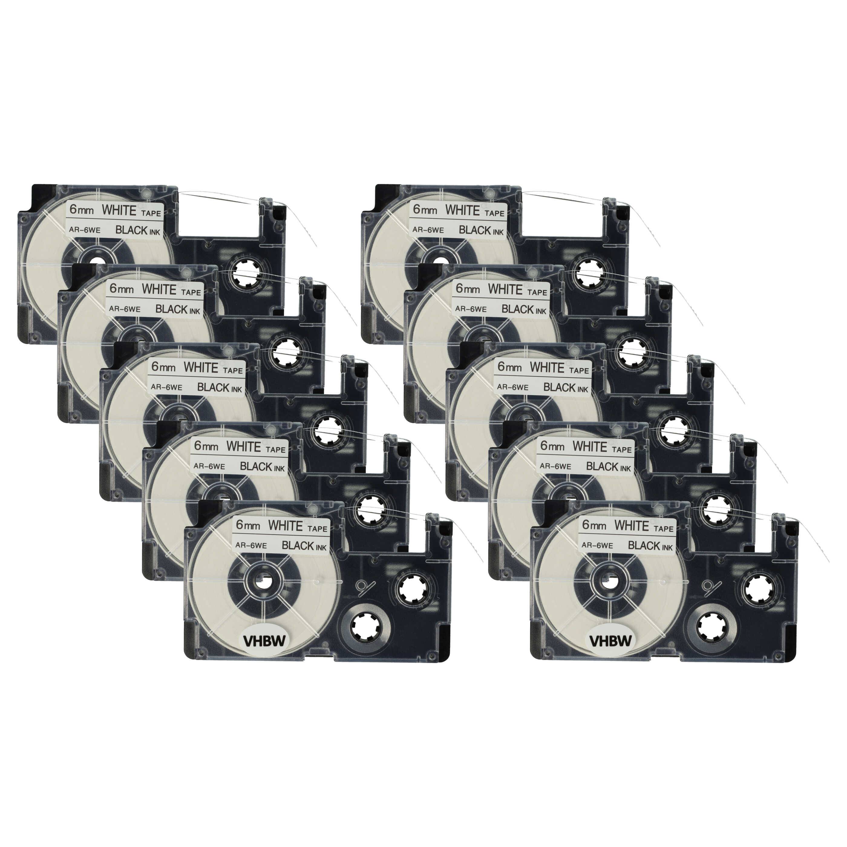 vhbw 10x Schriftband-Kassette kompatibel mit Casio KL-2000, KL-300, KL-70E, KL-200E, KL-60, KL-7000 Etiketten-Drucker 8m x 6mm Schwarz auf Weiß
