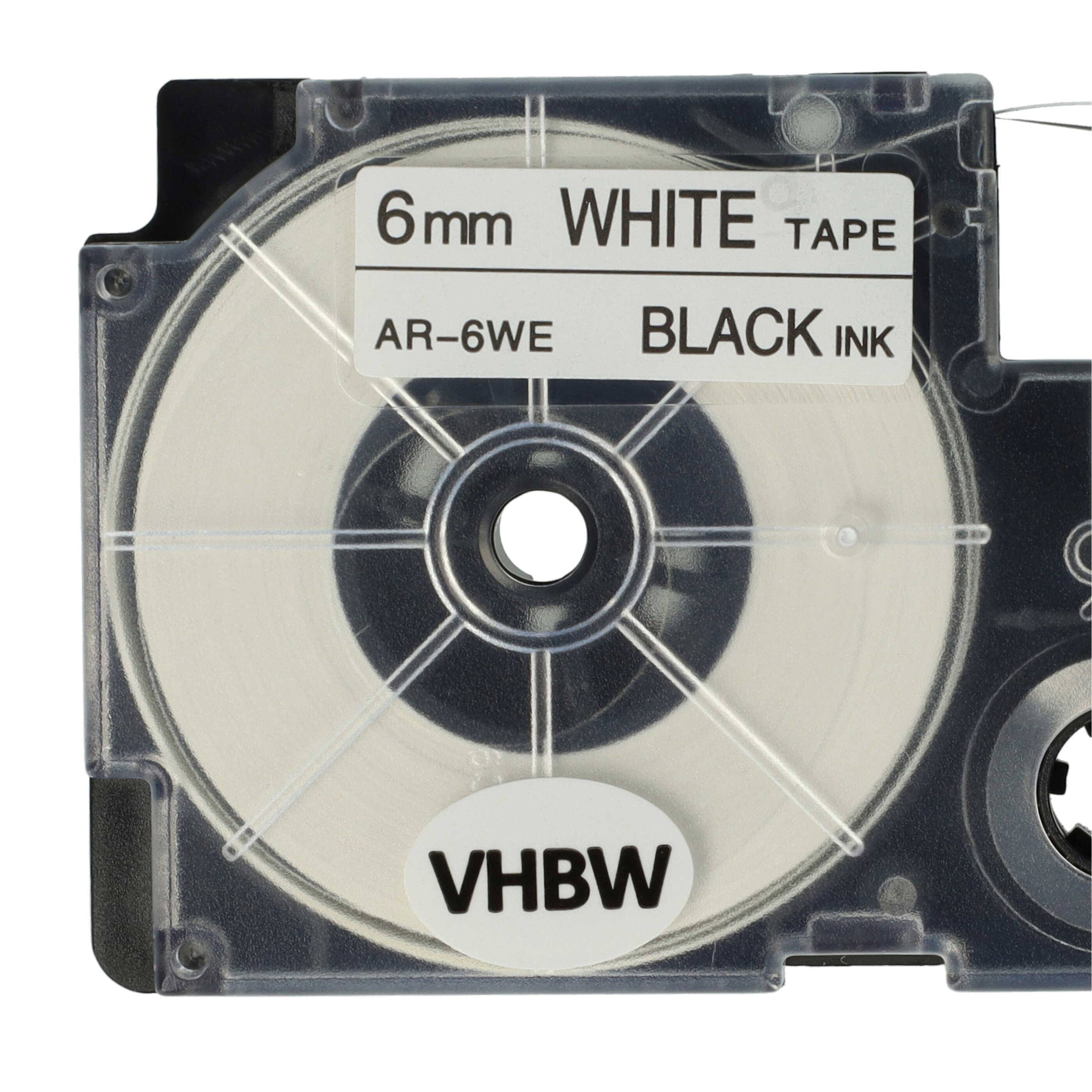 vhbw 50x Schriftband-Kassette kompatibel mit Casio KL-7200, KL-60, KL-70E, KL-300, KL-7000, KL-7400, KL-200E Etiketten-Drucker 6mm Schwarz auf Weiß
