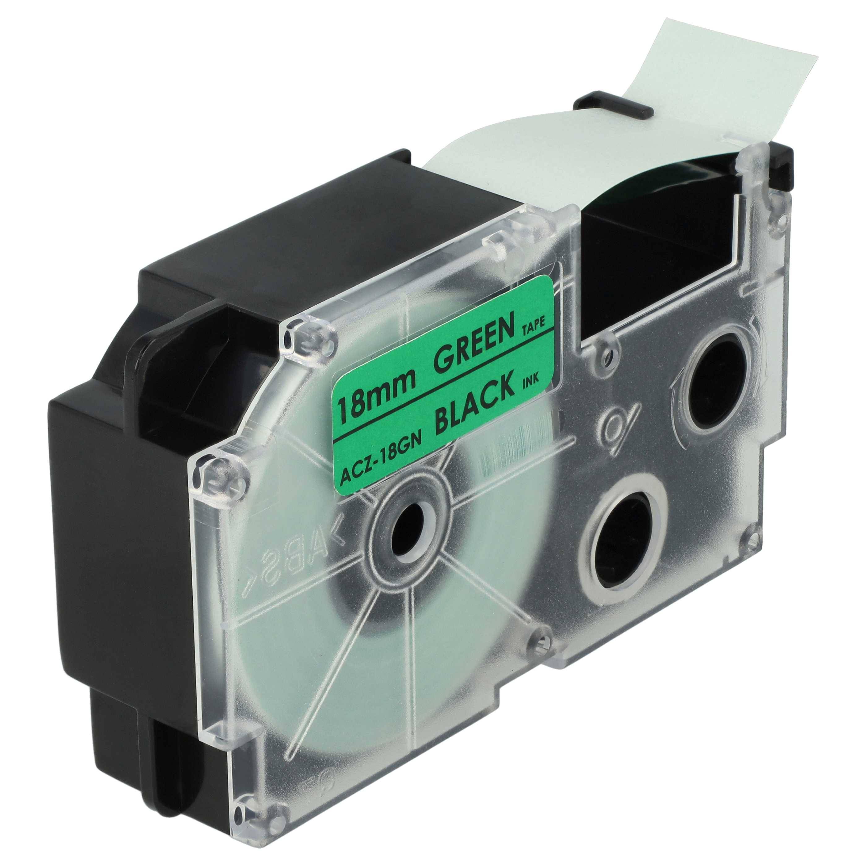 vhbw Schriftband-Kassette kompatibel mit Casio KL-750E, KL-70E, KL-7400, KL-7000, KL-7200 Etiketten-Drucker 8m x 18mm Schwarz auf Grün, pet+ RESIN