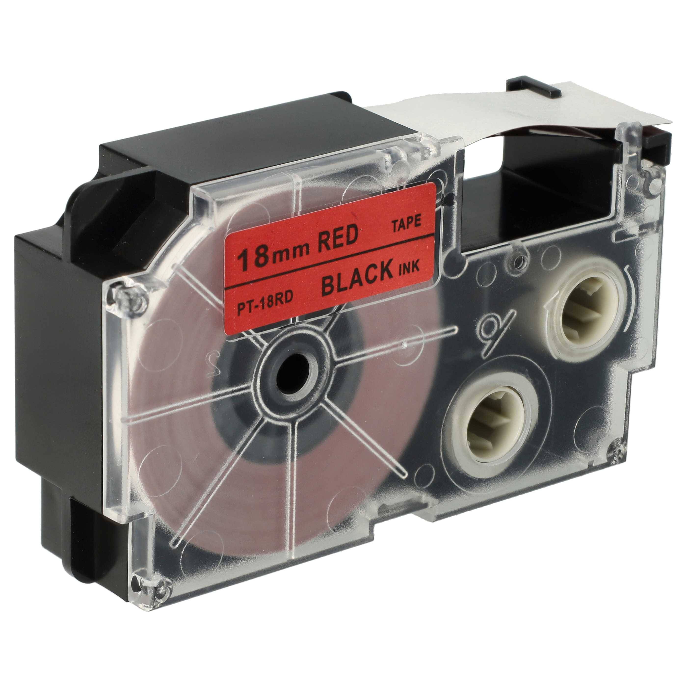 vhbw Schriftband-Kassette kompatibel mit Casio KL-130, KL-100E, KL-120, KL-1500, CW-L300 Etiketten-Drucker 8m x 18mm Schwarz auf Rot, pet+ RESIN