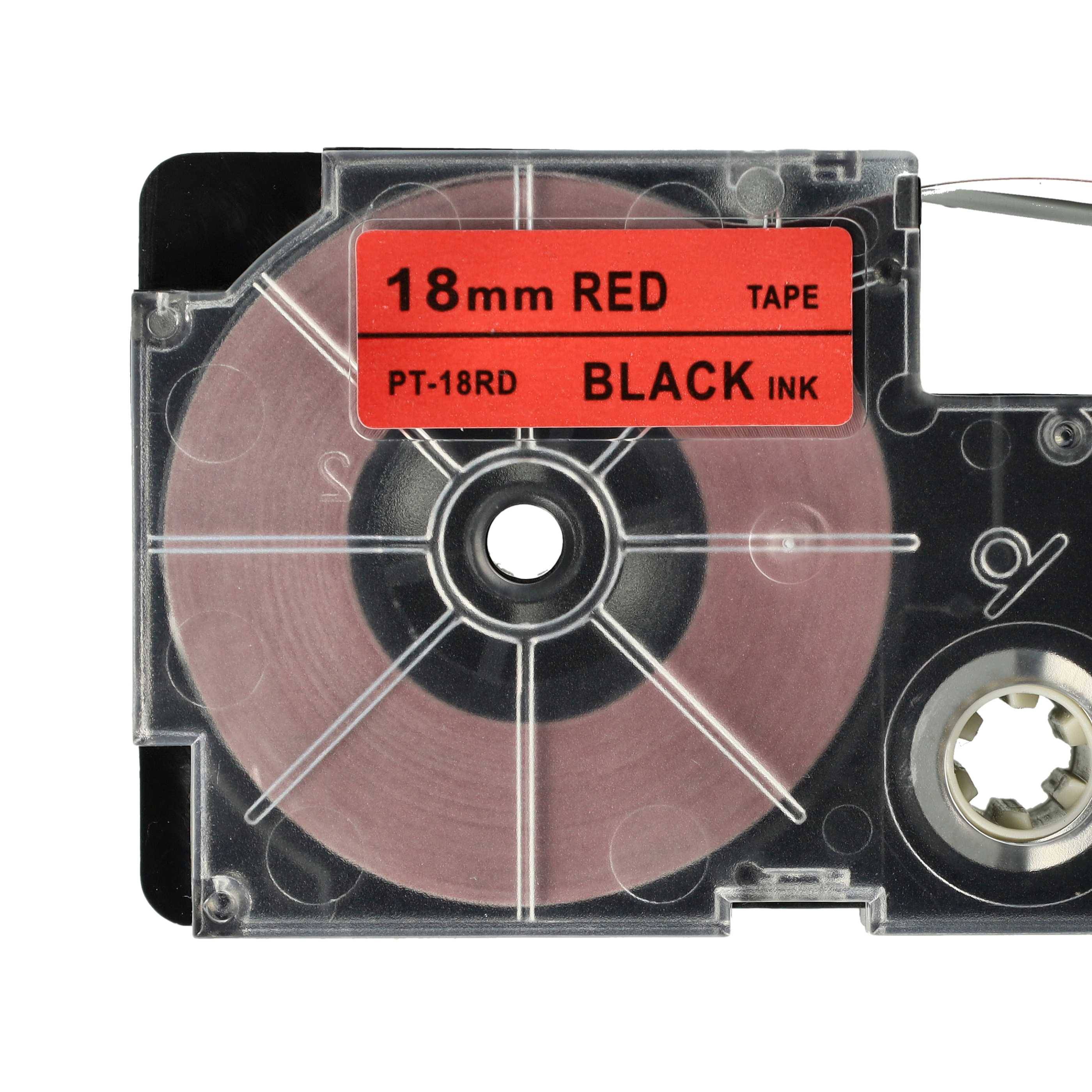 vhbw Schriftband-Kassette Ersatz für Casio XR-18RD, XR-18RD1 für Etiketten-Drucker 18mm Schwarz auf Rot, pet+ RESIN