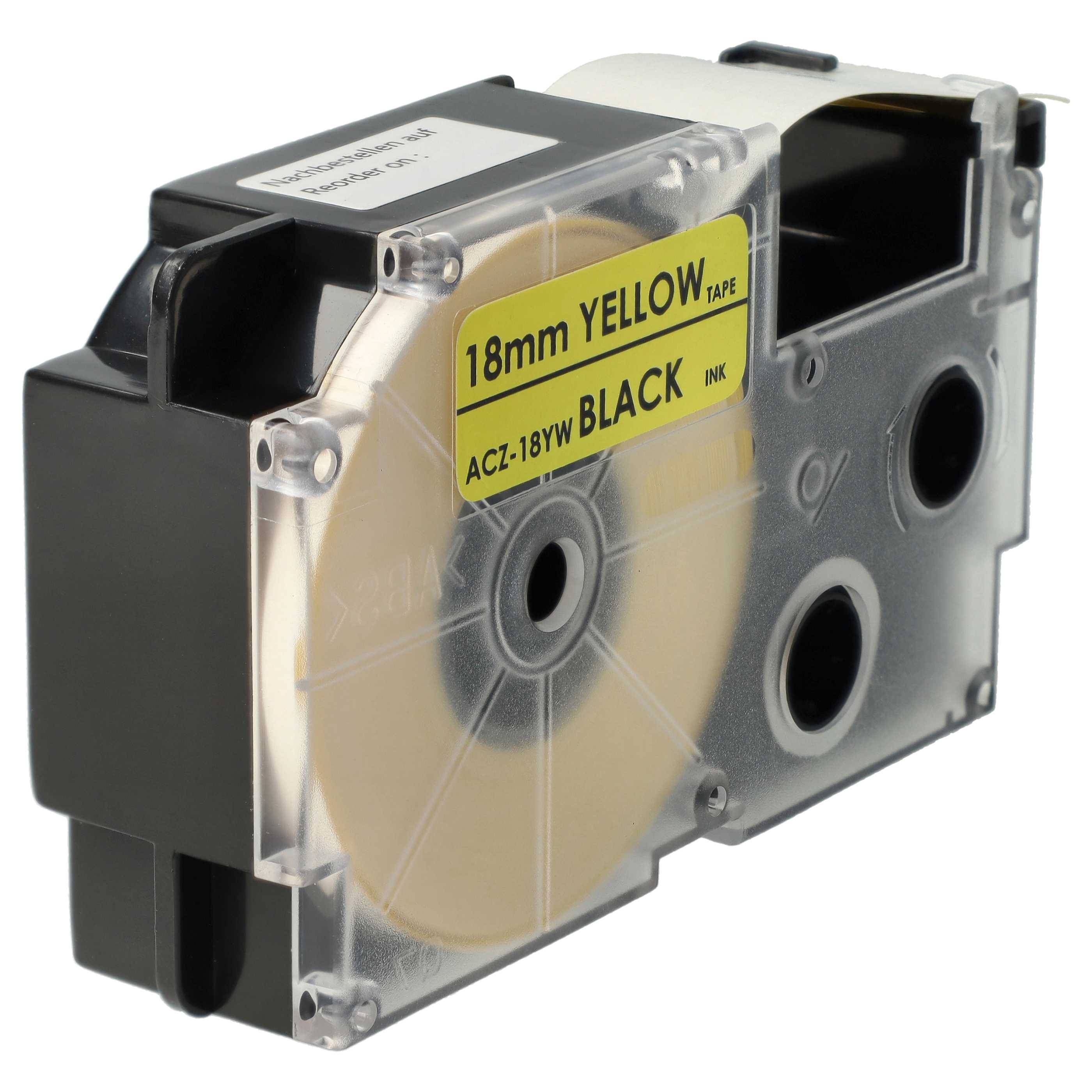 vhbw Schriftband-Kassette kompatibel mit Casio KL-200, KL-2000, KL-300, KL-200E, KL-60 Etiketten-Drucker 8m x 18mm Schwarz auf Gelb, pet+ RESIN