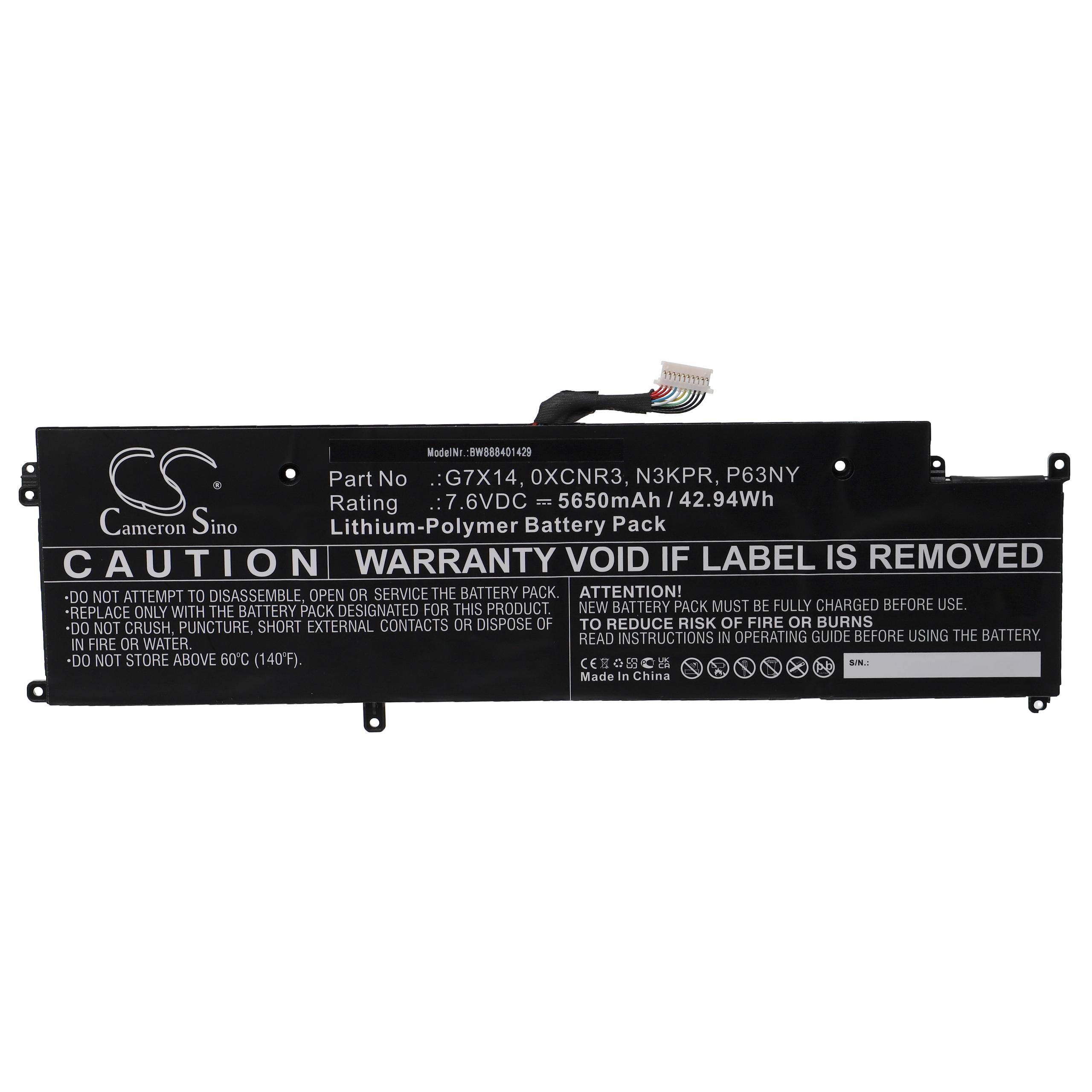 vhbw Akku kompatibel mit Dell Latitude 13 7370, 7370, E7370 Notebook (5650 mAh, 7,6 V, Li-Polymer)