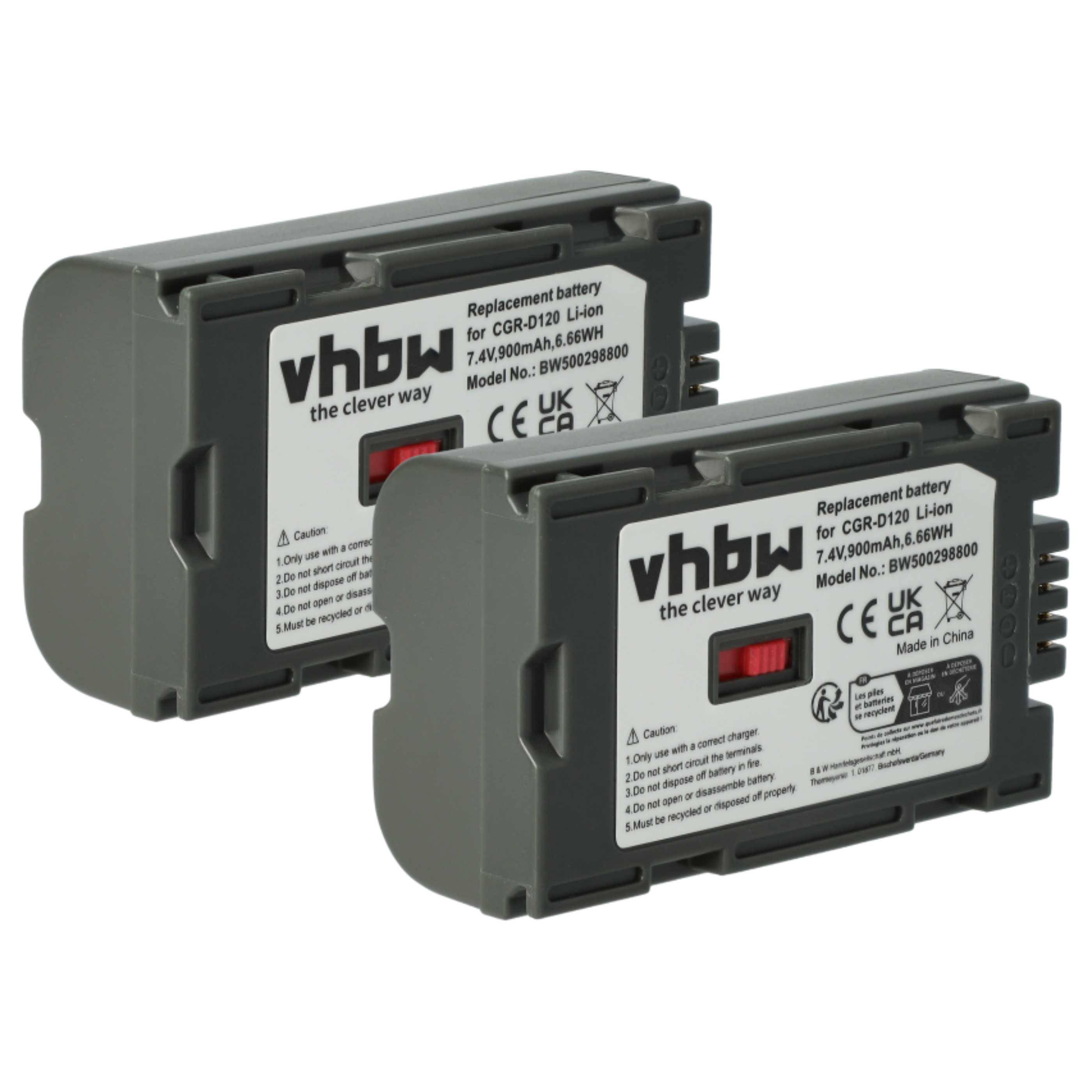vhbw 2x Akku kompatibel mit Panasonic NV-MX300, NV-GS8, NV-GX7, NV-MX350, NV-MX1, NV-MX30, NV-MX2 Videokamera Camcorder (900 mAh, 7,2 V, Li-Ion)