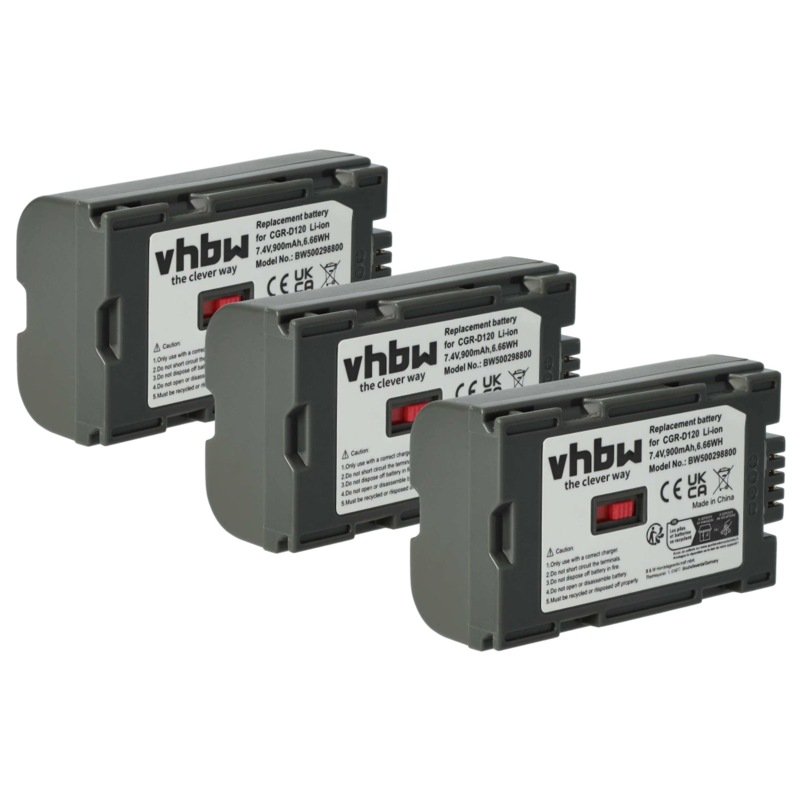 vhbw 3x Akku kompatibel mit Panasonic NV-MX300, NV-GS8, NV-GX7, NV-MX350, NV-MX1, NV-MX30, NV-MX2 Videokamera Camcorder (900 mAh, 7,2 V, Li-Ion)