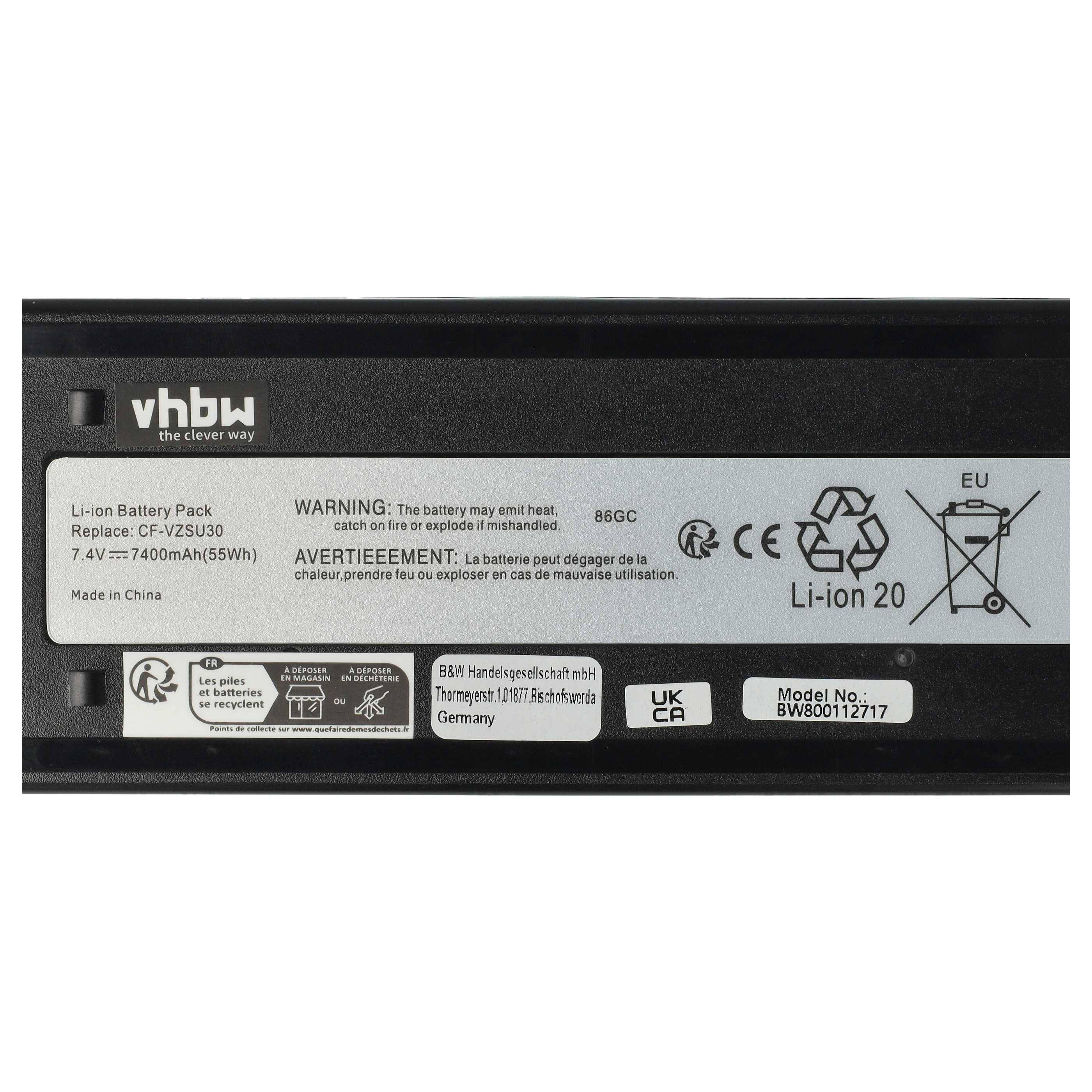 vhbw Akku Ersatz für Panasonic CF-VZSU30U, CF-VZSU30B, CF-VZSU30A, CF-VZSU30 für Notebook (7400 mAh, 7,4 V, Li-Ion)