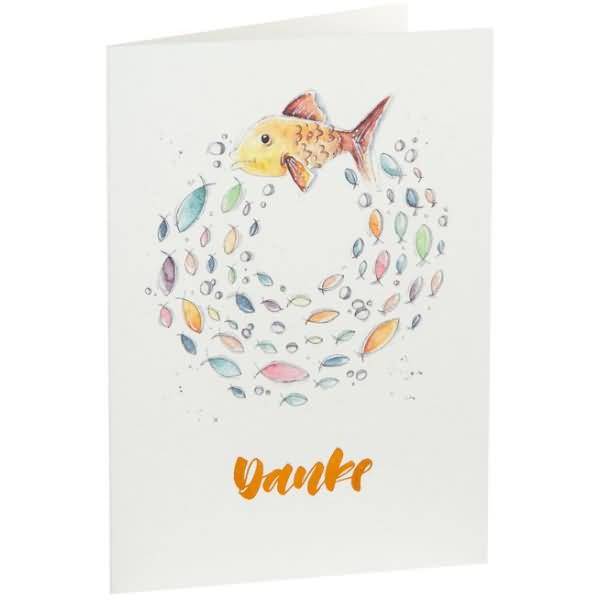 Danksagung Kommunion/Konfirmierung Fischschwarm orange B6 hoch doppelt VE=5/5