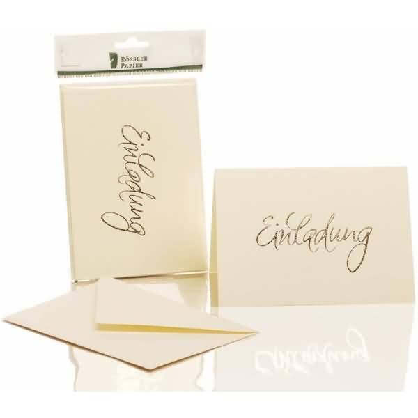 Einladung B6 hoch doppelt VE=5/5 chamois gerippt mit Prägung gold