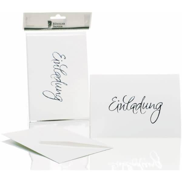 Einladung B6 hoch doppelt VE=5/5 weiß gerippt mit Prägung silber