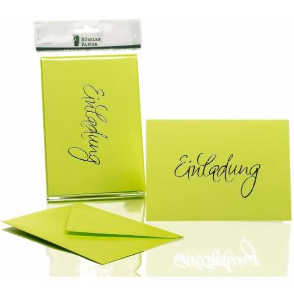 Einladung B6 hoch doppelt VE=5/5 maigrün gerippt mit Prägung silber