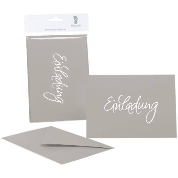 Einladung B6 hoch doppelt VE=5/5 Taupe gerippt mit Prägung weiß