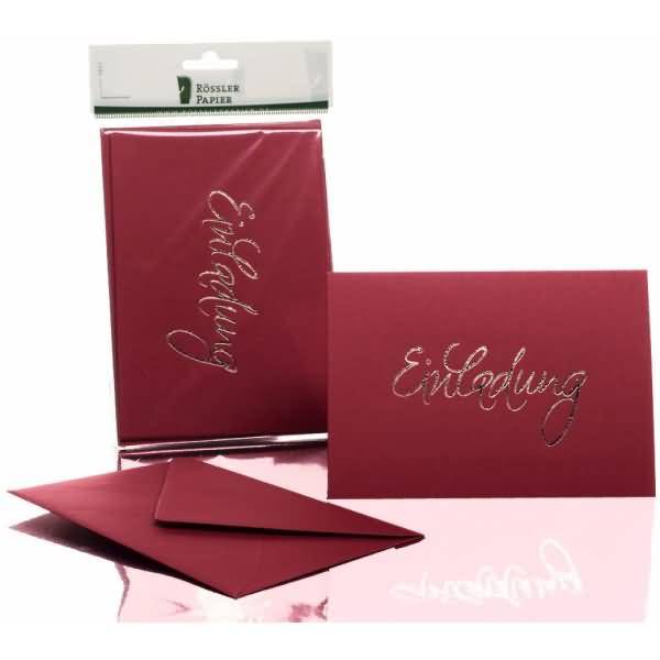Einladung B6 hoch doppelt VE=5/5 rosso gerippt mit Prägung gold