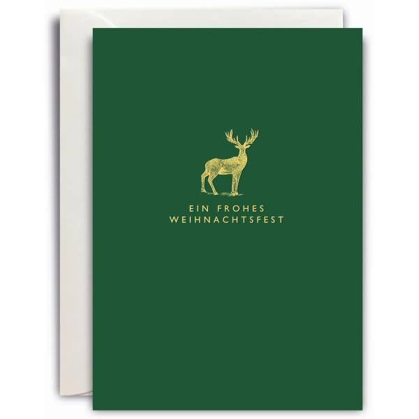 Grußkarte MP-Essential Weihnachten B6 hoch doppelt Grün Letterpress Hirsch