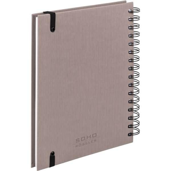 Notizbuch Wire-O DIN A5 80 Blatt blanko mit Gummizug taupe
