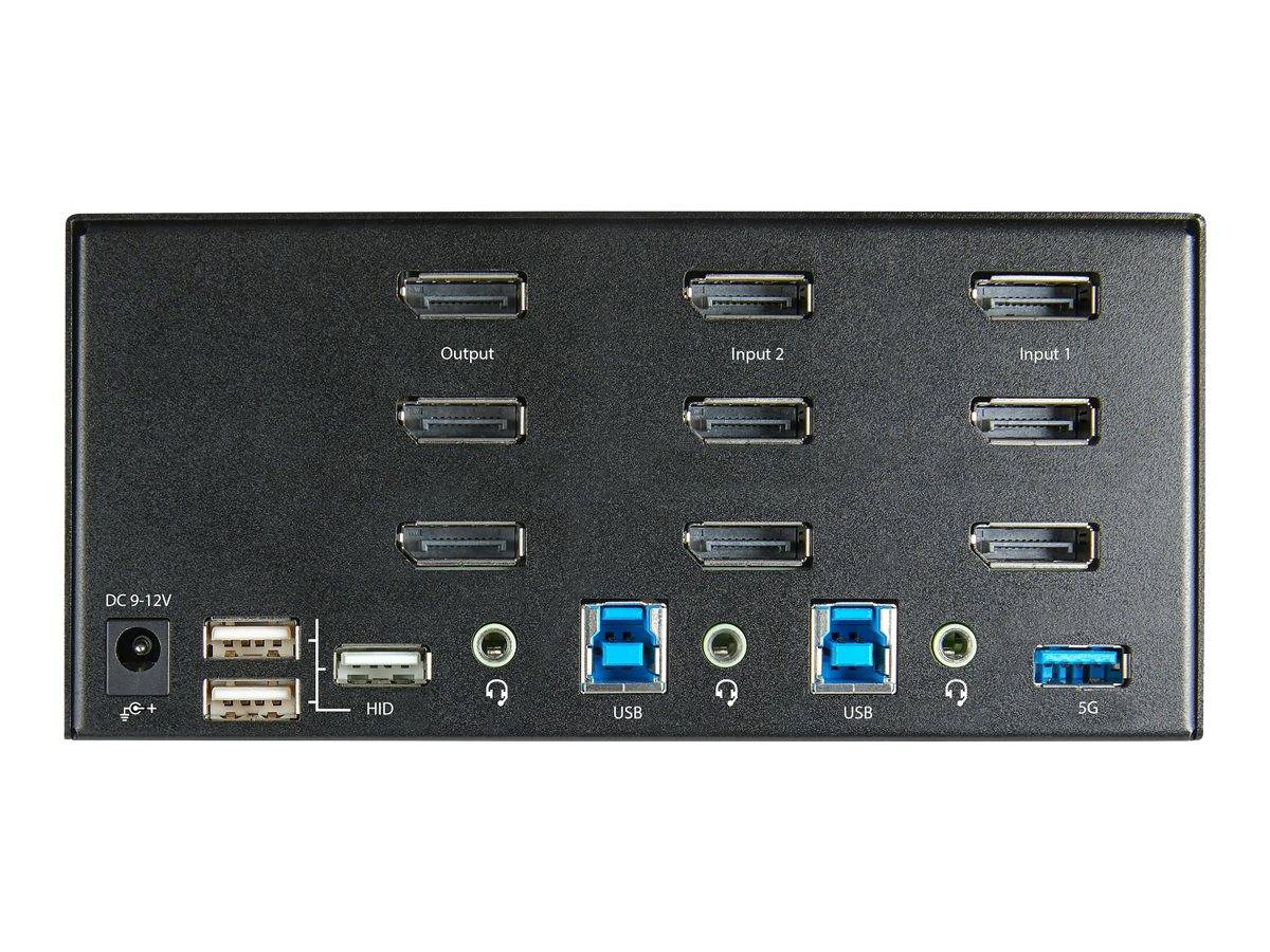 StarTech.com 2 Port Triple Monitor DisplayPort KVM Switch, 4K 60Hz UHD HDR, Desktop 4K DP 1.2 KVM with 2 Port USB 3.0 Hub (5Gbps)