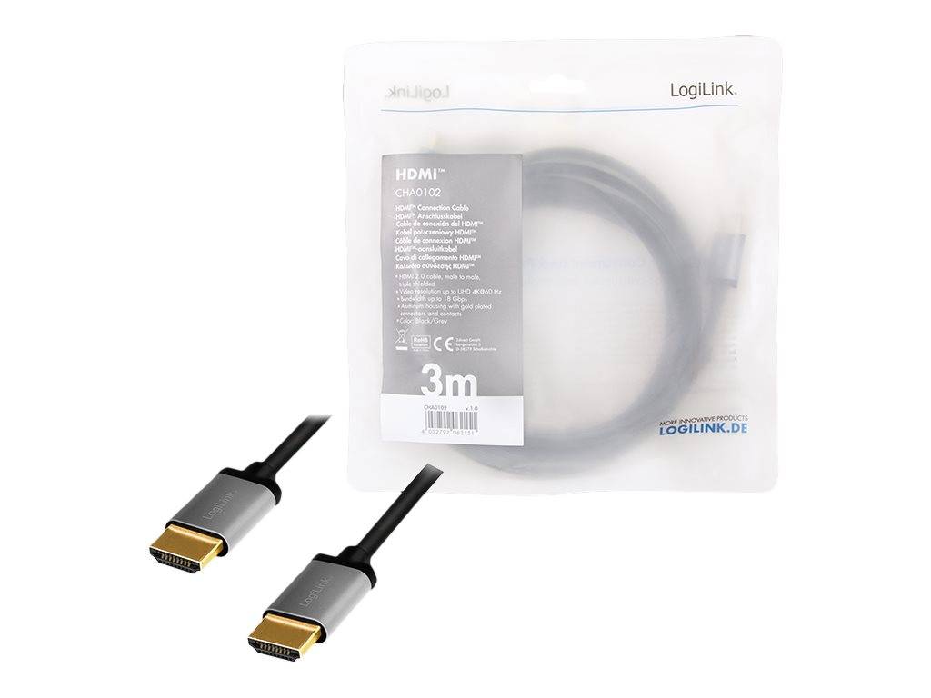 LogiLink - Highspeed - HDMI-Kabel mit Ethernet - HDMI männlich bis HDMI männlich - 3 m - Dreifachisolierung - Schwarz - unterstützt 4K 60 Hz (3840