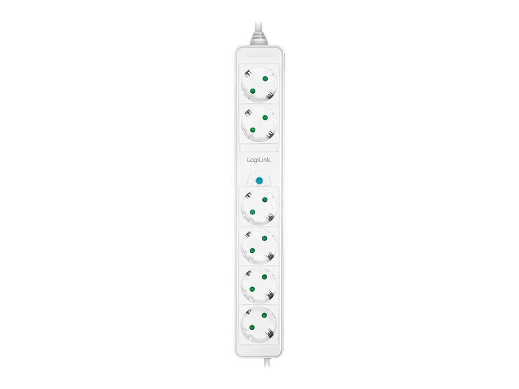 LogiLink Steckdosenleiste - Wechselstrom 230 V - 3500 Watt - Ausgangsanschlüsse: 6 (6 x Leistungs-CEE 7/3)