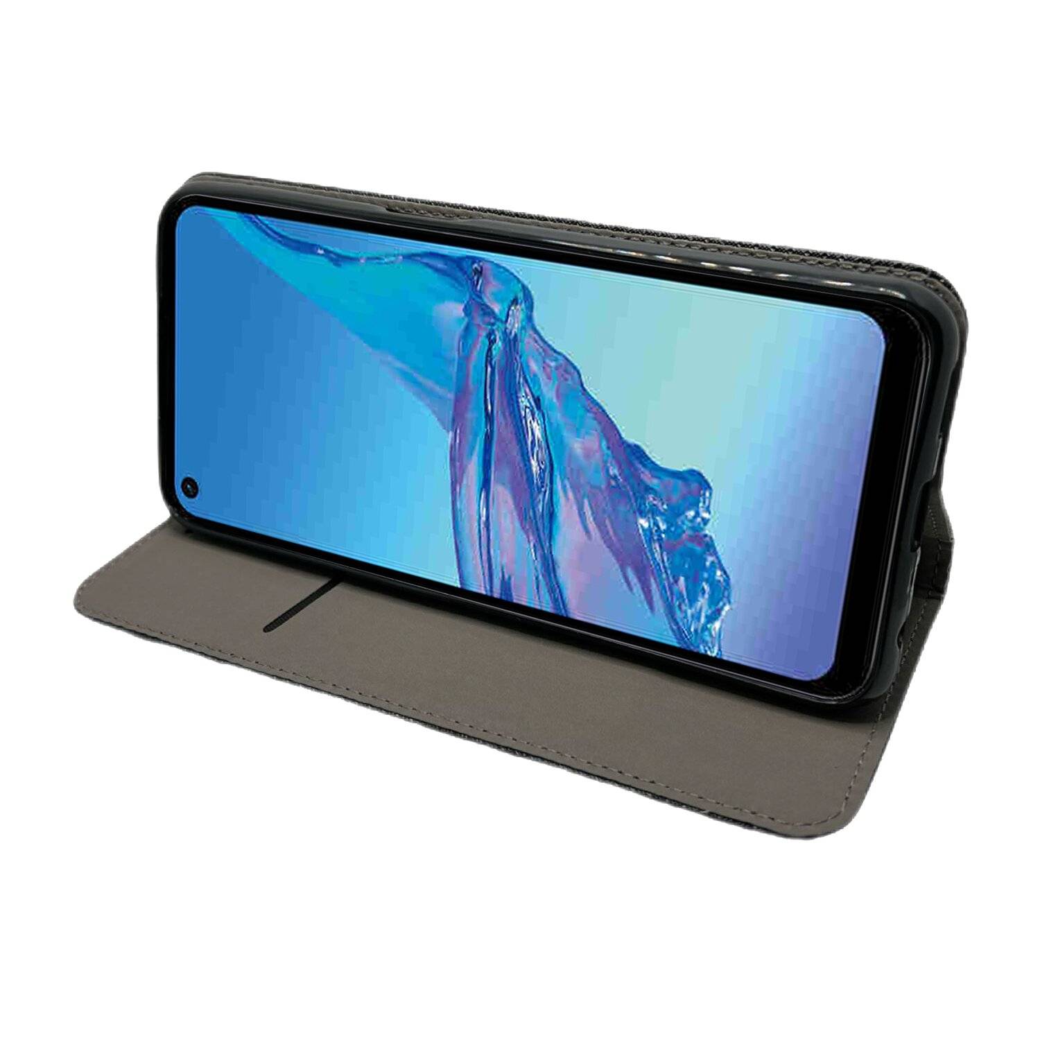 Buch Tasche "Fancy" kompatibel mit Oppo A53s Handy Hülle Etui Brieftasche Schutzhülle mit Standfunktion, Kartenfach Schwarz