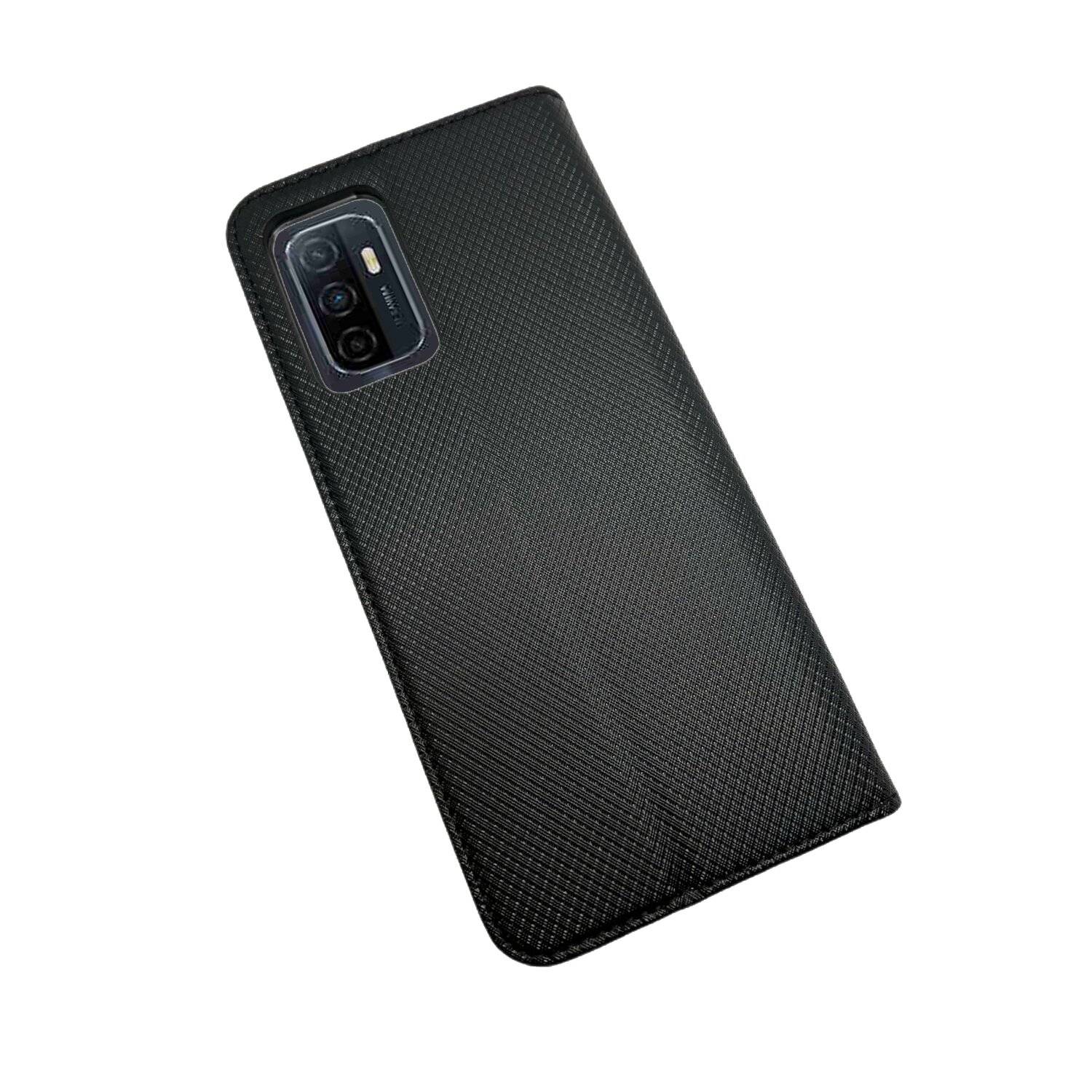 Buch Tasche "Fancy" kompatibel mit Oppo A53s Handy Hülle Etui Brieftasche Schutzhülle mit Standfunktion, Kartenfach Schwarz