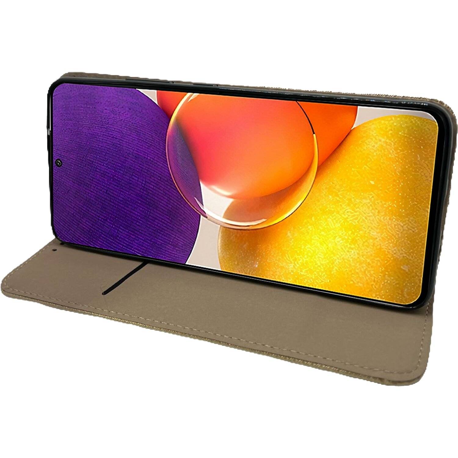 Buch Tasche "Smart" kompatibel mit SAMSUNG GALAXY A82 (A826S) Handy Hülle Etui Brieftasche Schutzhülle mit Standfunktion, Kartenfach Gold