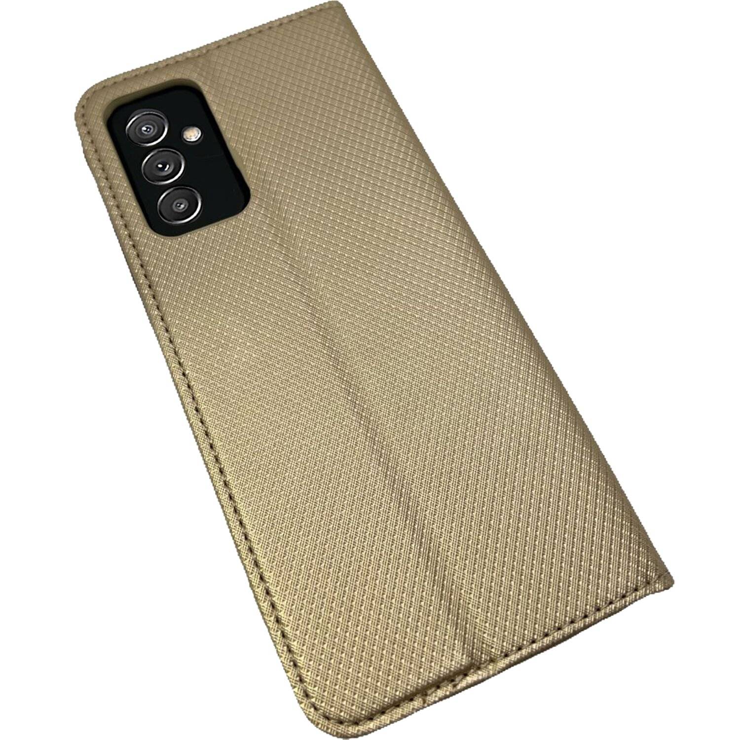 Buch Tasche "Smart" kompatibel mit SAMSUNG GALAXY A82 (A826S) Handy Hülle Etui Brieftasche Schutzhülle mit Standfunktion, Kartenfach Gold