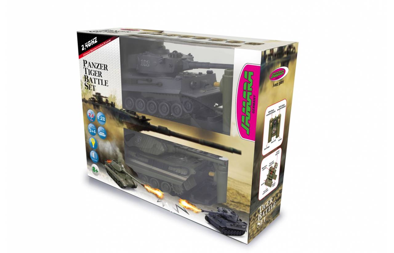 Jamara Panzer Tiger Battle Set 1:28 2.4GHz, Funkgesteuerter (RC) Panzer, Elektromotor, 1:28, Betriebsbereit (RTR), Grün, Grau, Junge