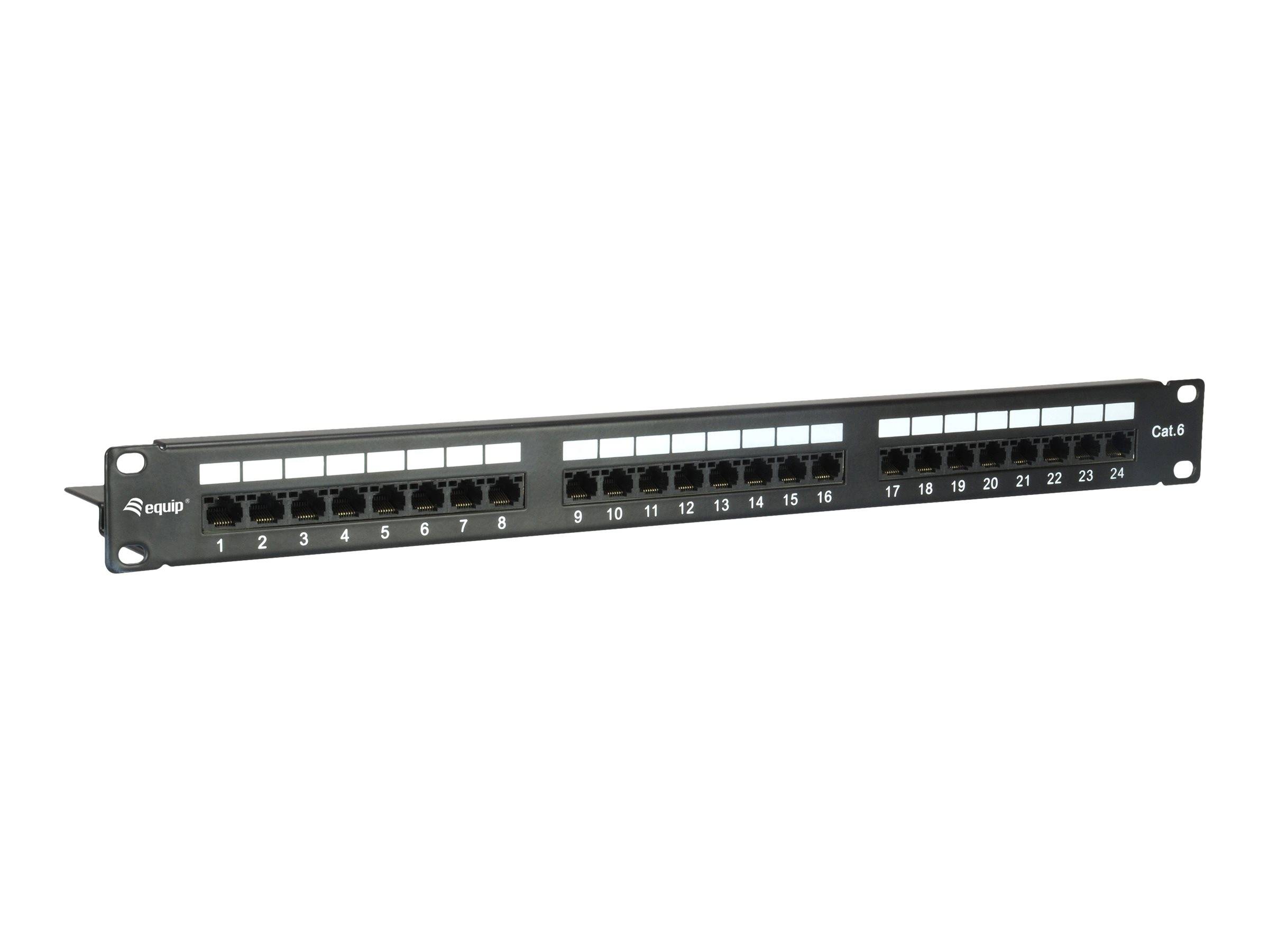 24-Port-Cat-6-Ethernet-Patchfeld mit nummerierten RJ45-Anschlüssen für Netzwerkschrankverbindungen