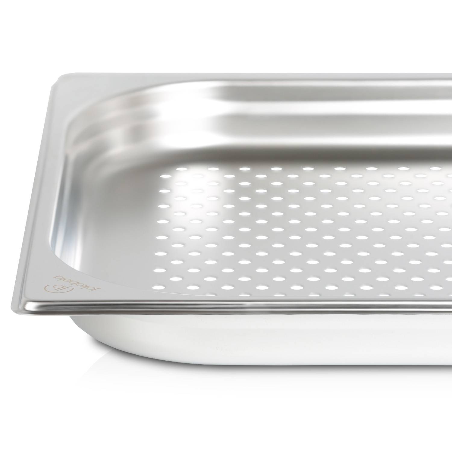 jokobela Edelstahl GN-Behälter 2/3 40 mm tief (perfortiert) - 353 x 325 x 40 mm (0,6 mm dick) GastroNorm-Behälter