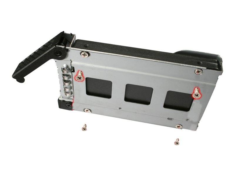 Metallgehäuseabdeckung mit schwarzem Klappengriff, offen dargestellt, um interne Komponenten und Befestigungsschrauben auf weißem Hintergrund zu zeigen.