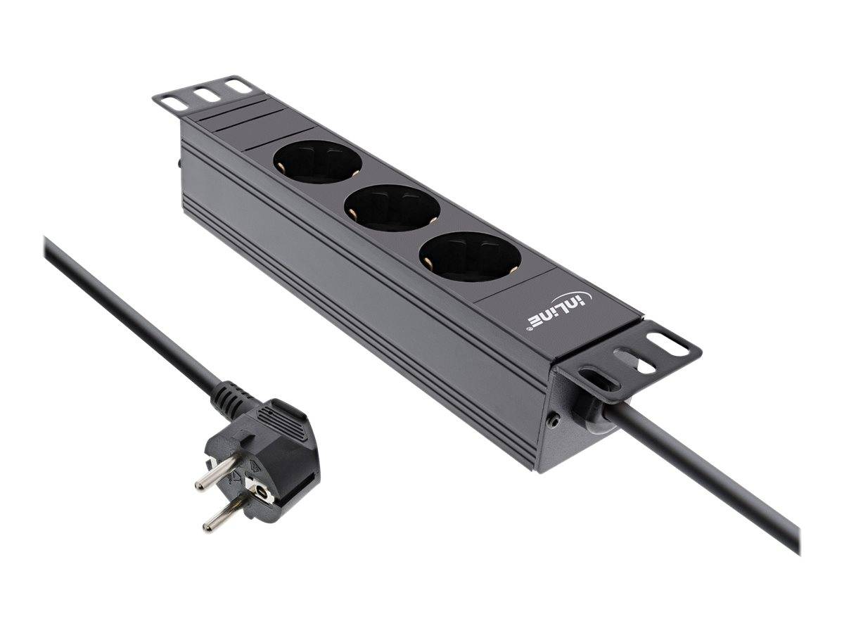 INLINE - 10"" Steckdosenleiste - 3-fach Schutzkontakt - ohne Schalter - 2m - schwarz