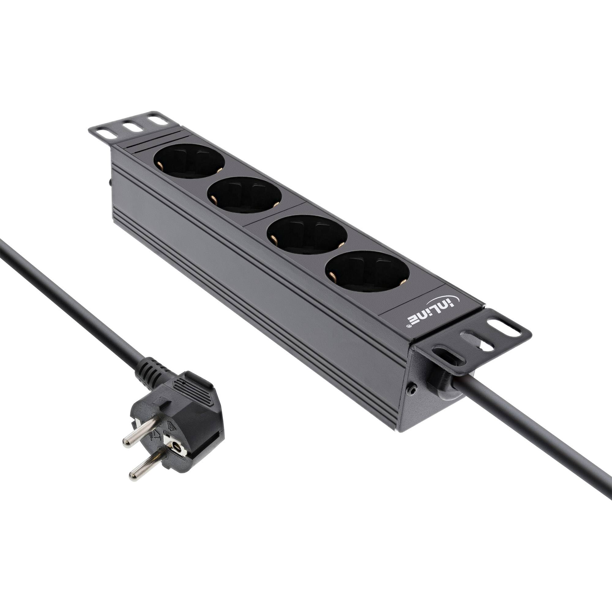 INLINE - 10"" Steckdosenleiste - 4-fach Schutzkontakt - ohne Schalter - 2m - schwarz