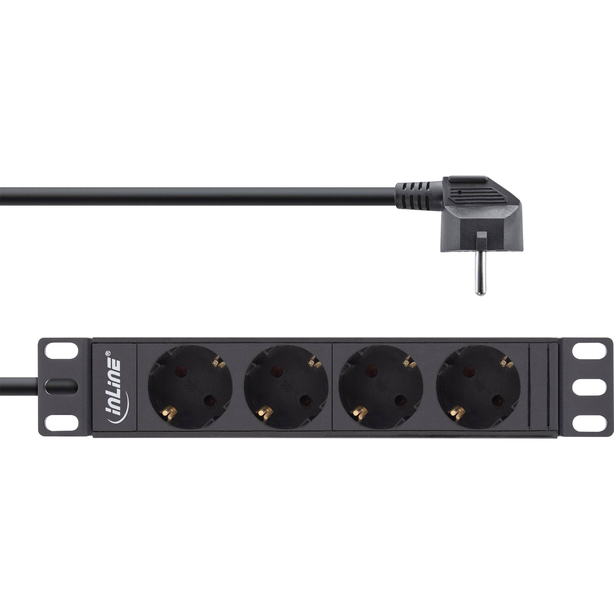 INLINE - 10"" Steckdosenleiste - 4-fach Schutzkontakt - ohne Schalter - 2m - schwarz