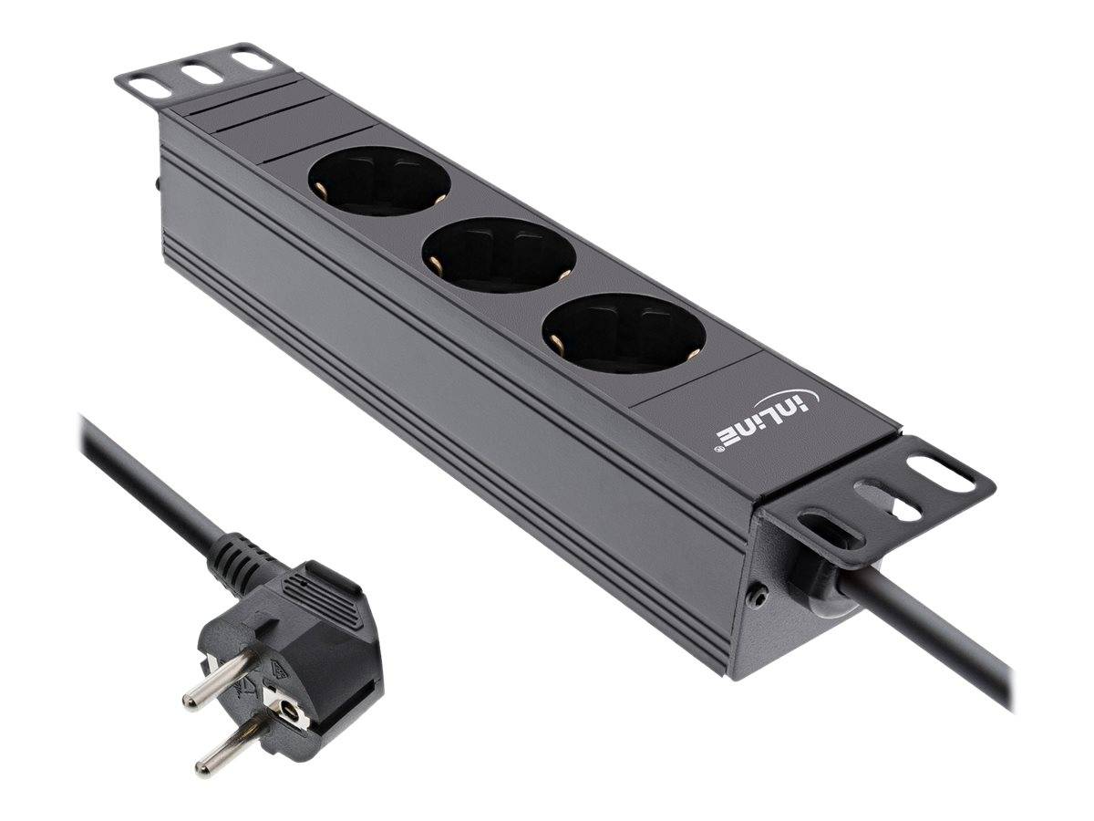 INLINE - 10"" Steckdosenleiste - 3-fach Schutzkontakt - C14 Anschluss - ohne Schalter