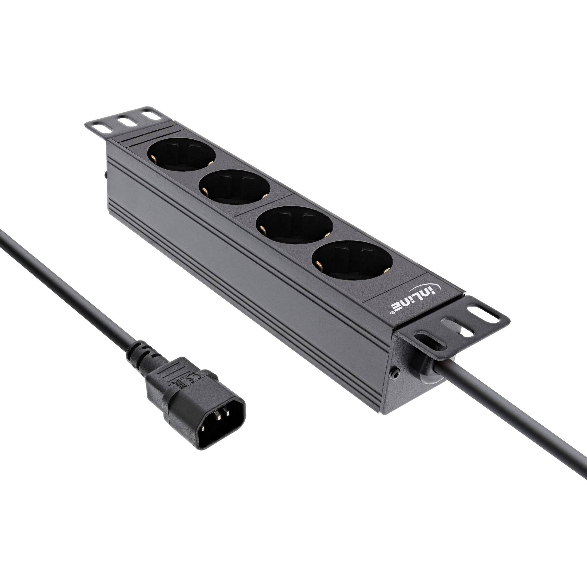 INLINE - 10"" Steckdosenleiste - 4-fach Schutzkontakt - C14 Anschluss - ohne Schalter
