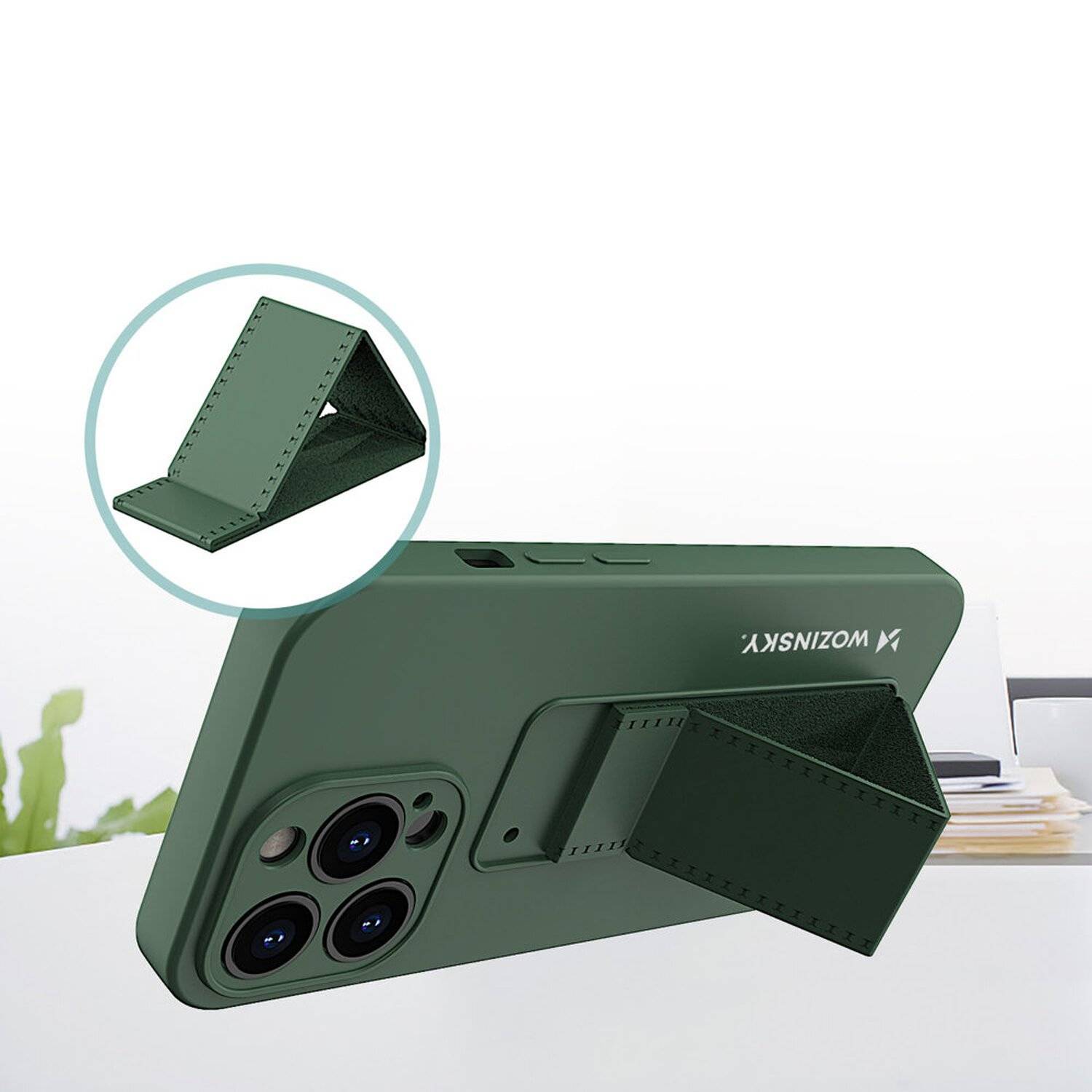 Kickstand Hülle Bumper aufstellbar für iPhone 13 Pro Max Silikon Hard Case Schutz mit integriertem Magneten Navy Blau