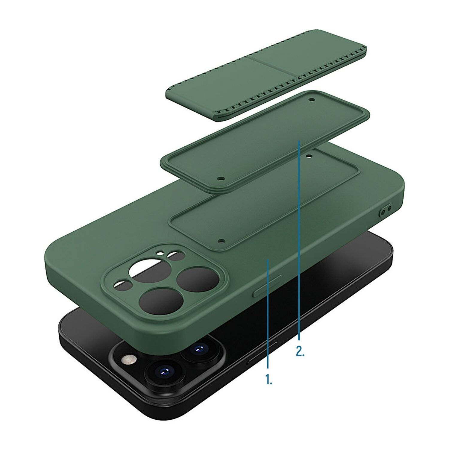 Kickstand Hülle Bumper aufstellbar für iPhone 13 Pro Max Silikon Hard Case Schutz mit integriertem Magneten Navy Blau