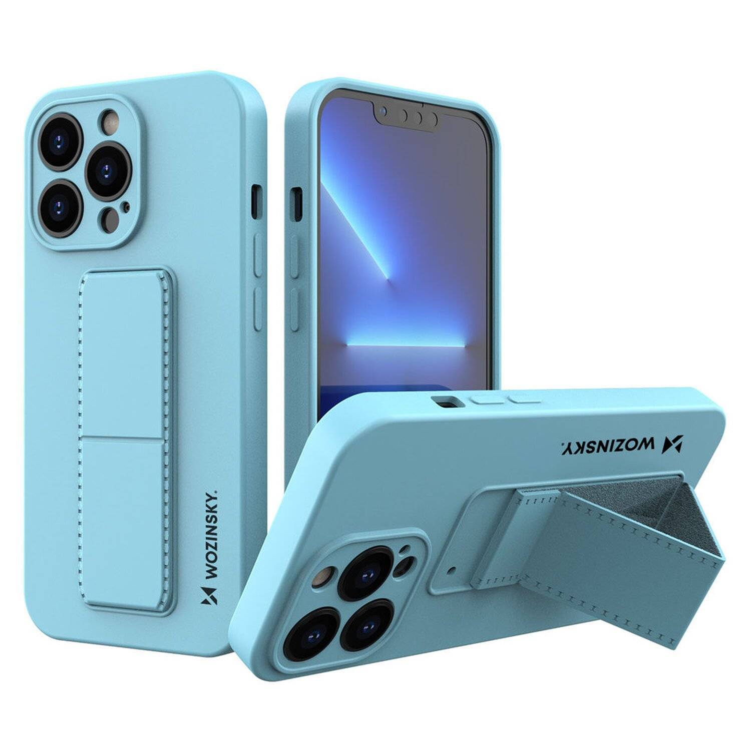 Kickstand Hülle Bumper aufstellbar für iPhone 13 Pro Max Silikon Hard Case Schutz mit integriertem Magneten Sky Blau
