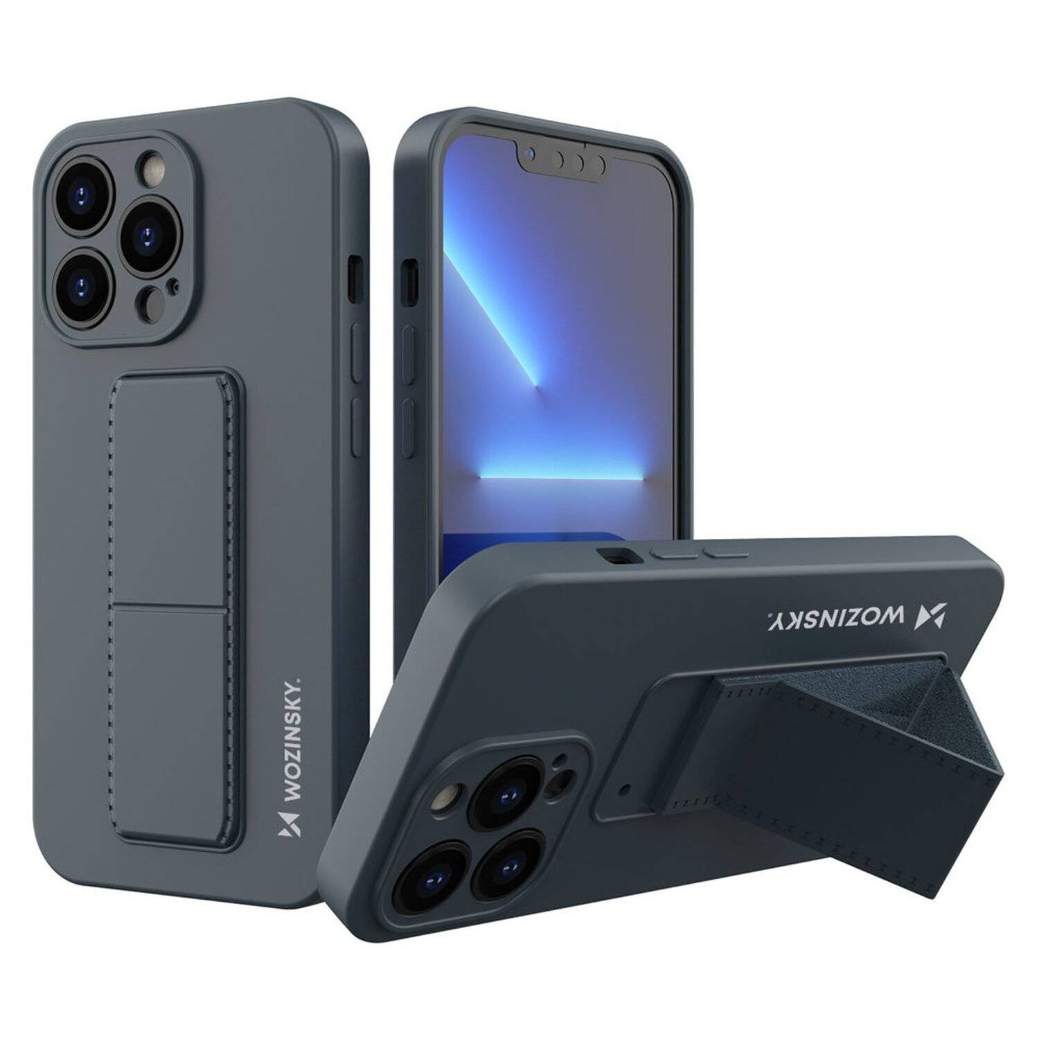 Kickstand Hülle Bumper aufstellbar für iPhone 13 Pro Silikon Hard Case Schutz mit integriertem Magneten Navy Blau
