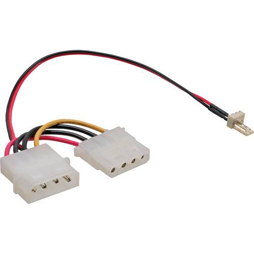 Ein Y-förmiges Stromverteilerkabel mit zwei 4-poligen Molex-Steckern und einem kleinen 2-poligen Stecker, das für Computergeräteverbindungen verwendet wird.